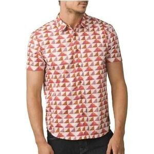 prAna Breathe Button-Up Shirt Mens M Geometric Triangle Organic Cotton M11181341